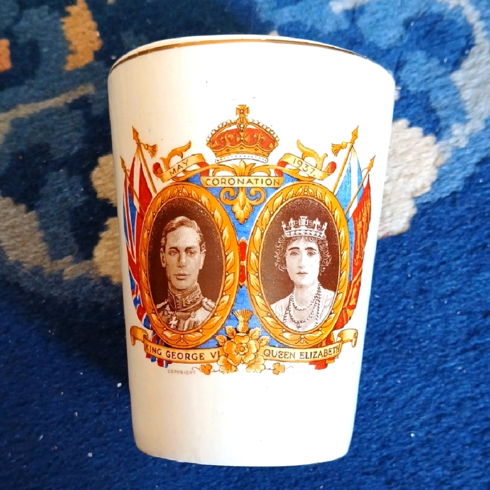 Vintage 1937 Coronation Beaker with Royal Portraits